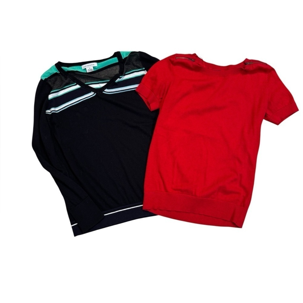 Lot of 2 Women’s Sweaters Red Worthington Short-Sleeve & Black Liz Claiborne SM